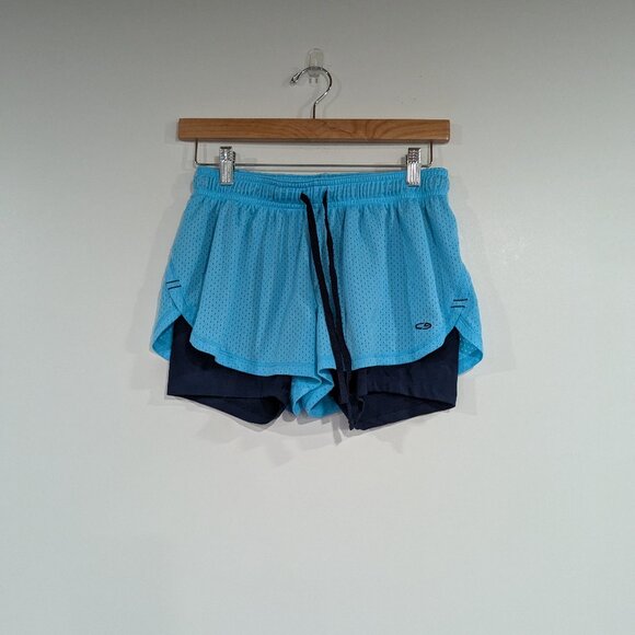 Champion Ahtletic Shorts with Running Liner Turquoise Navy Blue Size Small - Picture 1 of 4